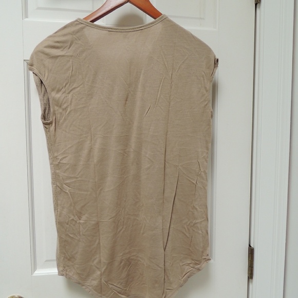 Tan suede like sleeveless v neck top - Picture 3 of 4